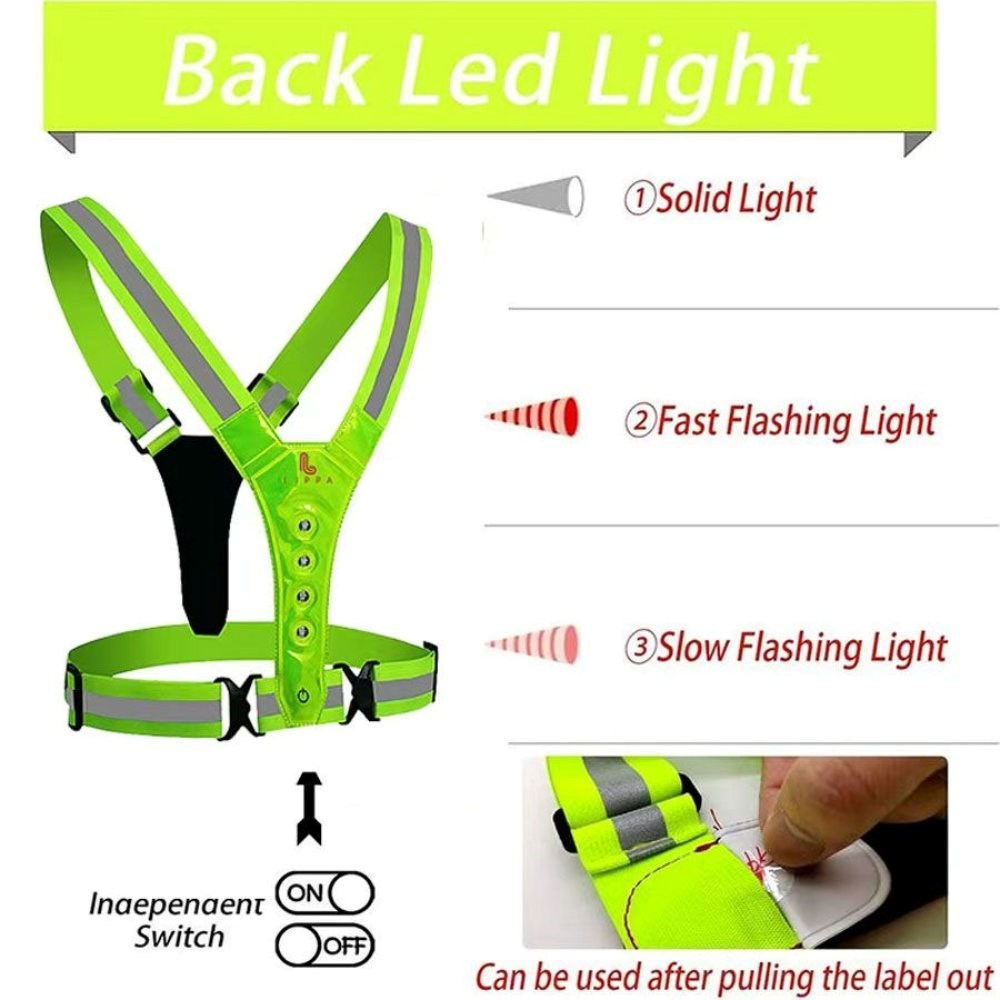 Lippa Refleksvest m. 3 LED Lys - Gul