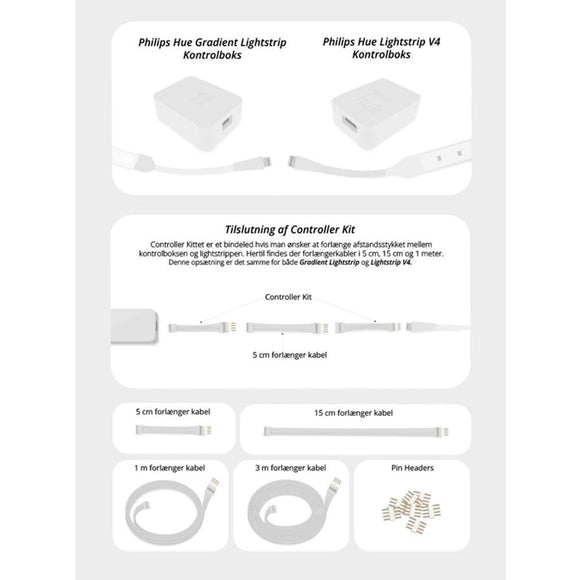 Light Solutions - Philips Hue LightStrip V4 Kabel - 15cm - 5 Stk - Hvid