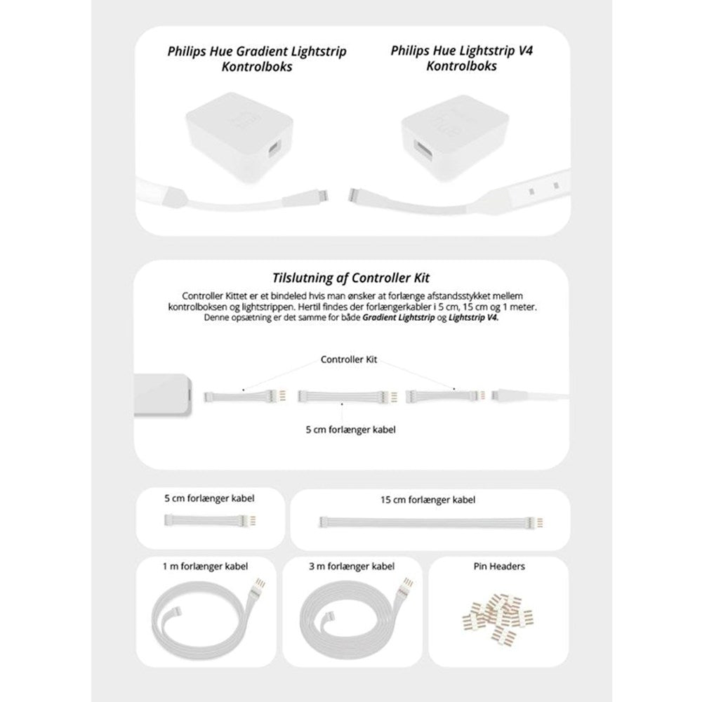 Light Solutions - Philips Hue LightStrip V4 Kabel - 3m - 1 Stk - Hvid