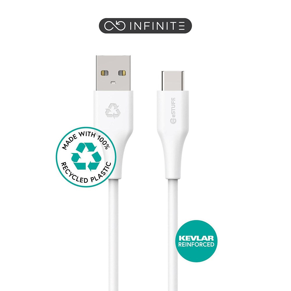 eSTUFF INFINITE USB-A til USB-C Kabel 60W 1 m - 100% Genbrugsplastik - Hvid