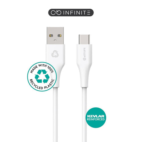 eSTUFF INFINITE USB-A til USB-C Kabel 60W 2 m - 100% Genbrugsplastik - Hvid
