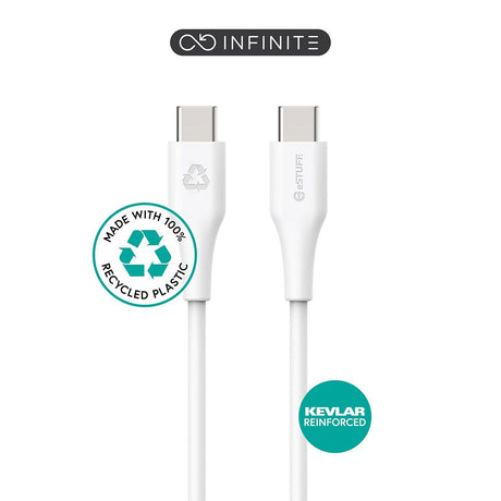 eSTUFF INFINITE USB-C til USB-C Kabel 60W 0,5 m - 100% Genbrugsplastik - Hvid