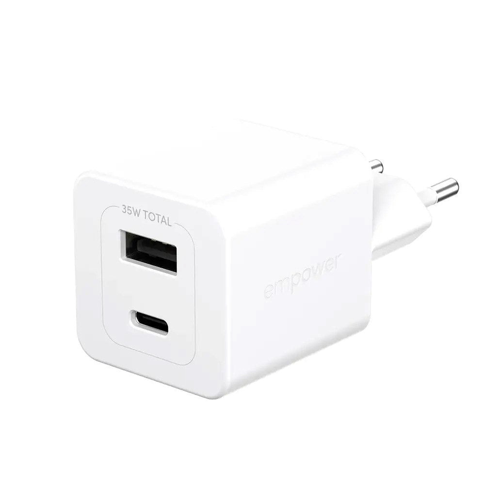 empower by PanzerGlass Turbo 35W Vægoplader m. 1x USB-A & 1x USB-C - Silver White