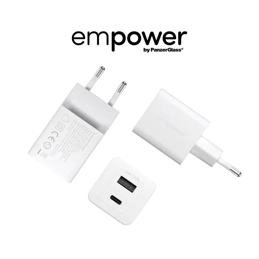 empower by PanzerGlass Turbo 35W Vægoplader m. 1x USB-A & 1x USB-C - Silver White