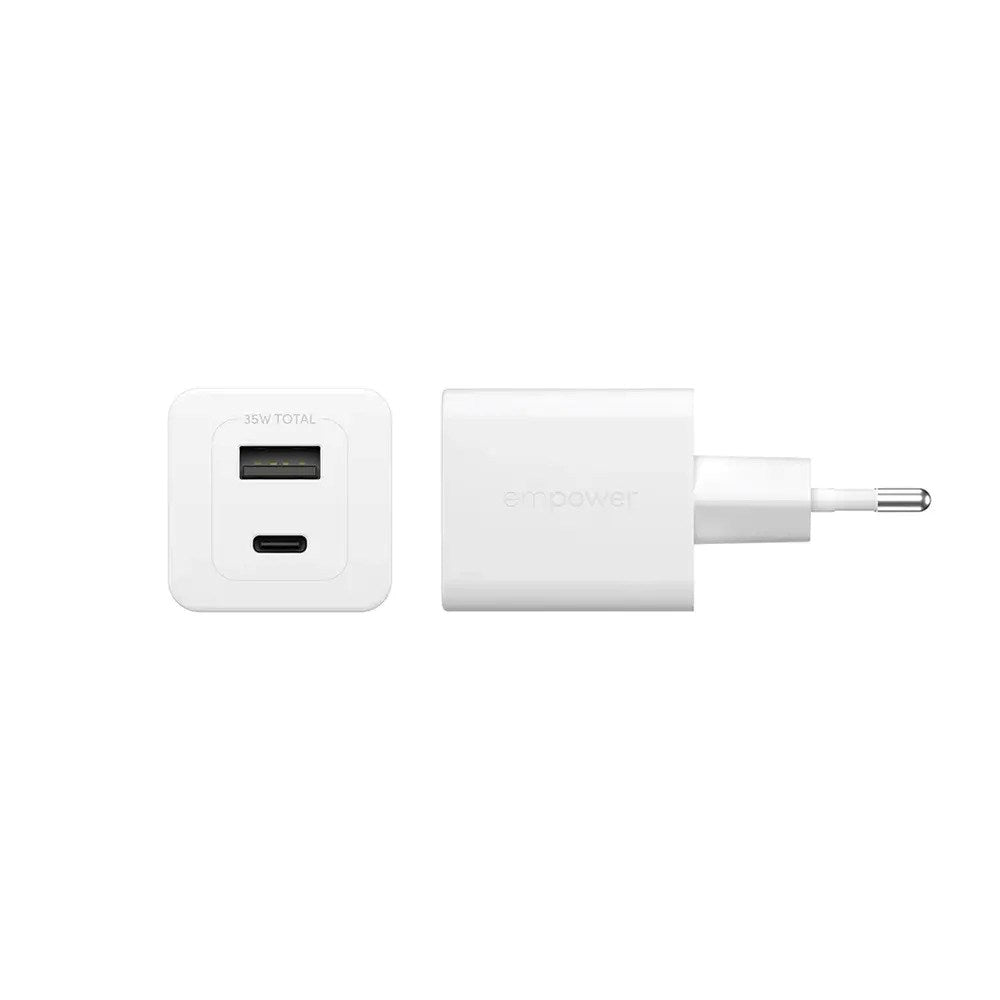 empower by PanzerGlass Turbo 35W Vægoplader m. 1x USB-A & 1x USB-C - Silver White
