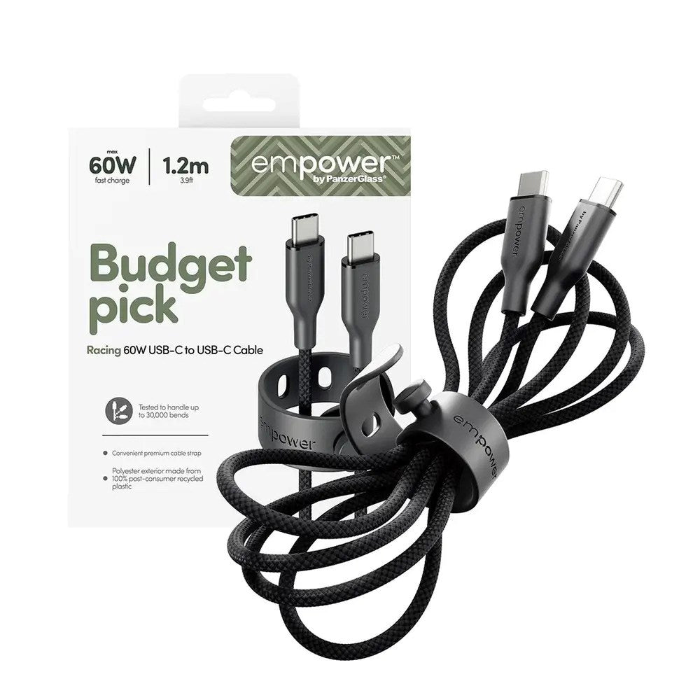 empower by PanzerGlass Racing 60W USB-C til USB-C Kabel - 1.2m - Space Black