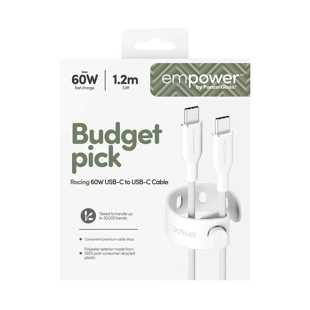 empower by PanzerGlass Racing 60W USB-C til USB-C Kabel - 1.2m - Silver White