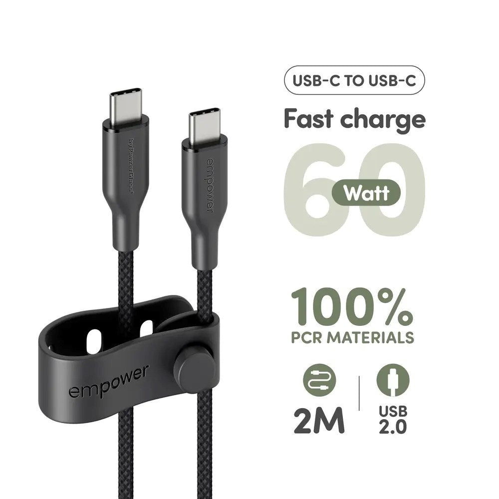 empower by PanzerGlass Racing 60W USB-C til USB-C Kabel - 2m - Space Black