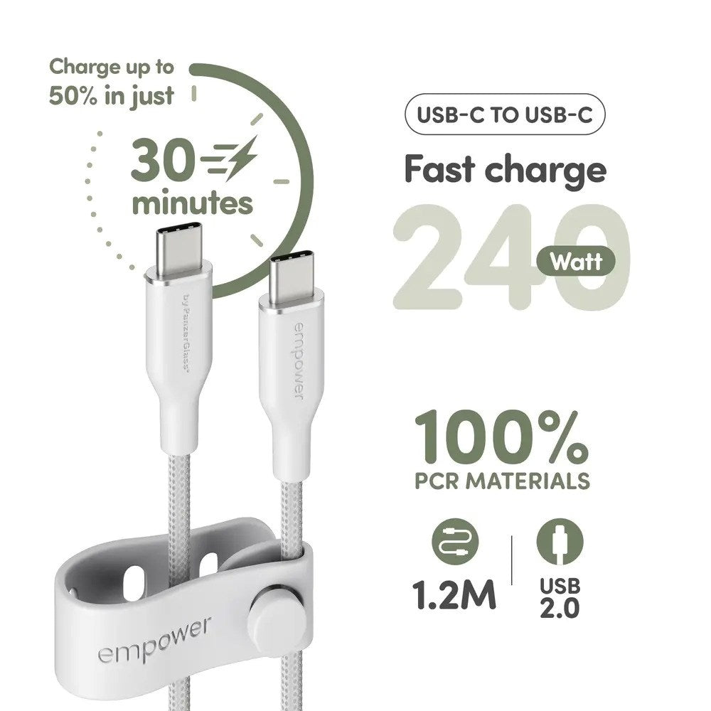 empower by PanzerGlass Racing 240W USB-C til USB-C Kabel - 1.2m - Silver White