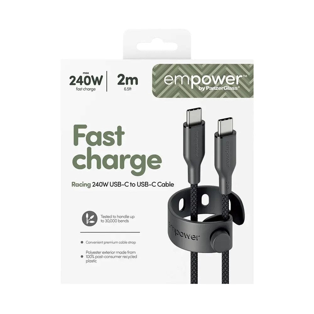 empower by PanzerGlass Racing 240W USB-C til USB-C Kabel - 2m - Space Black