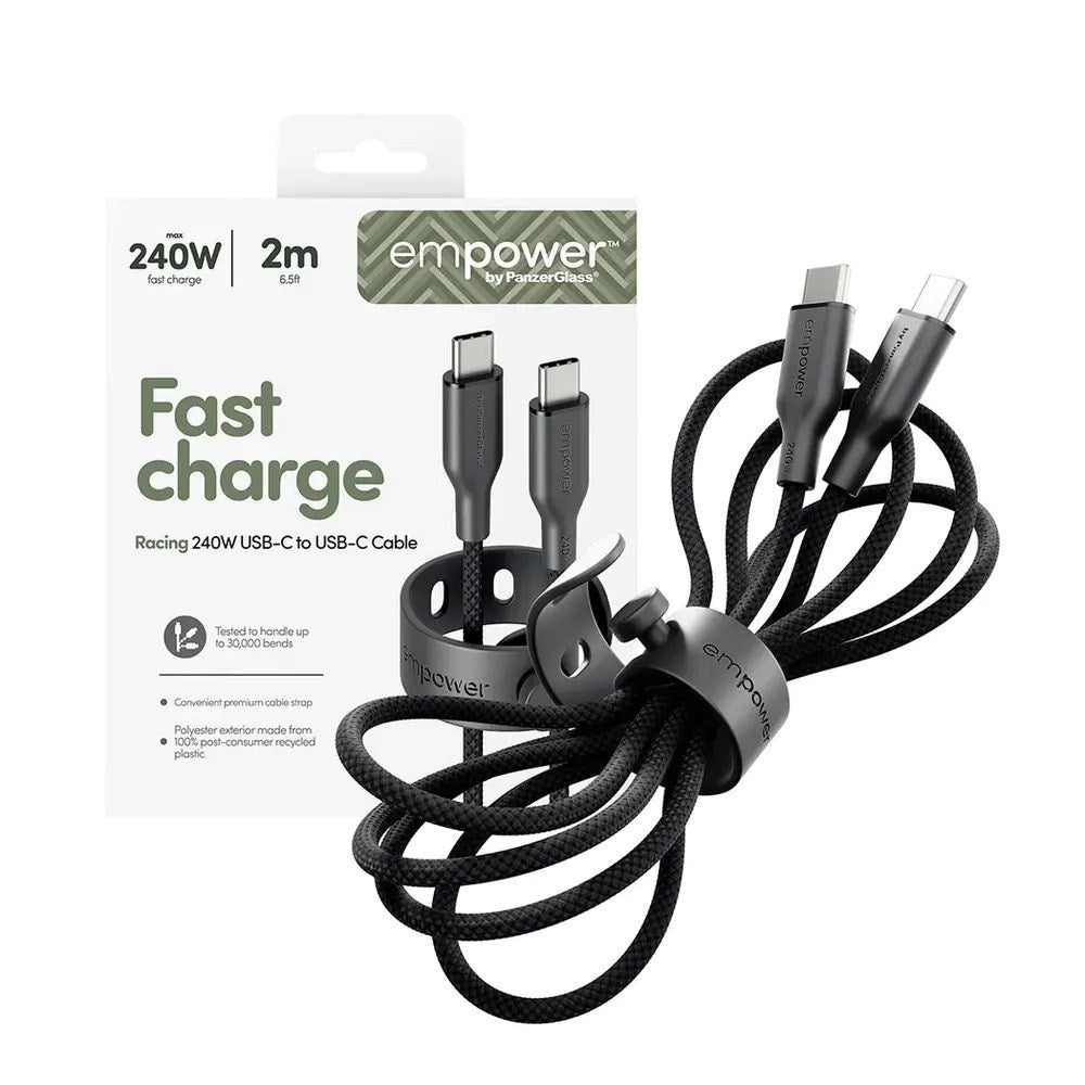 empower by PanzerGlass Racing 240W USB-C til USB-C Kabel - 2m - Space Black