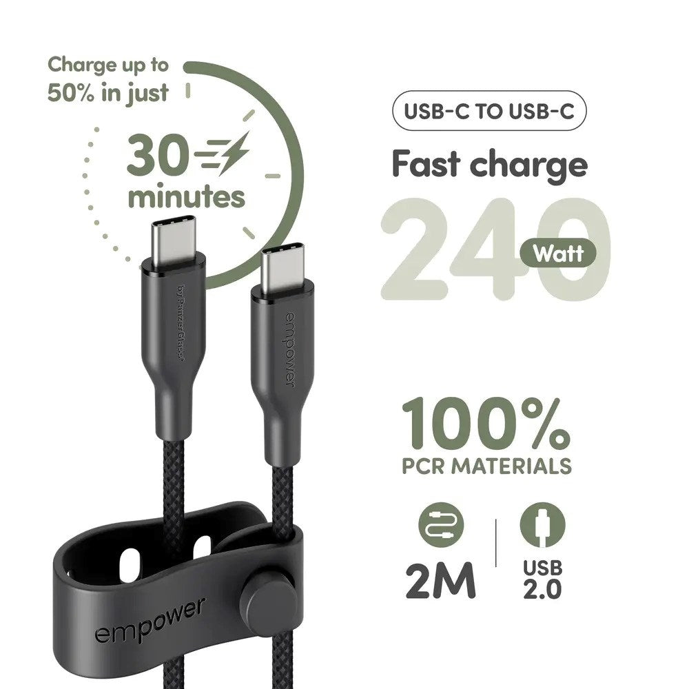 empower by PanzerGlass Racing 240W USB-C til USB-C Kabel - 2m - Space Black