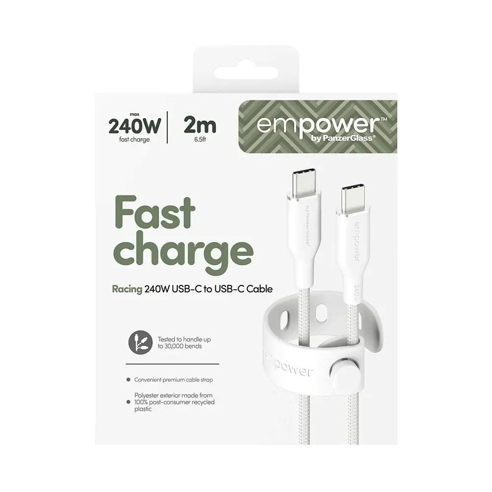 empower by PanzerGlass Racing 240W USB-C til USB-C Kabel - 2m - Silver White