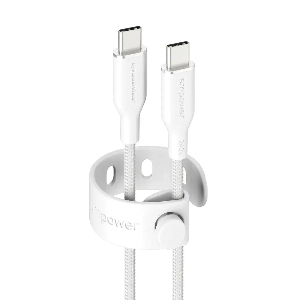 empower by PanzerGlass Racing 240W USB-C til USB-C Kabel - 2m - Silver White