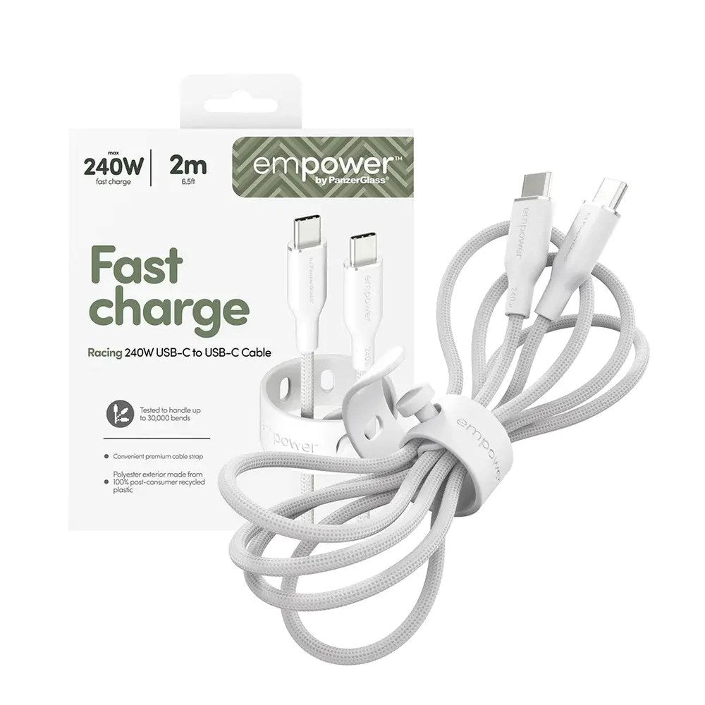 empower by PanzerGlass Racing 240W USB-C til USB-C Kabel - 2m - Silver White