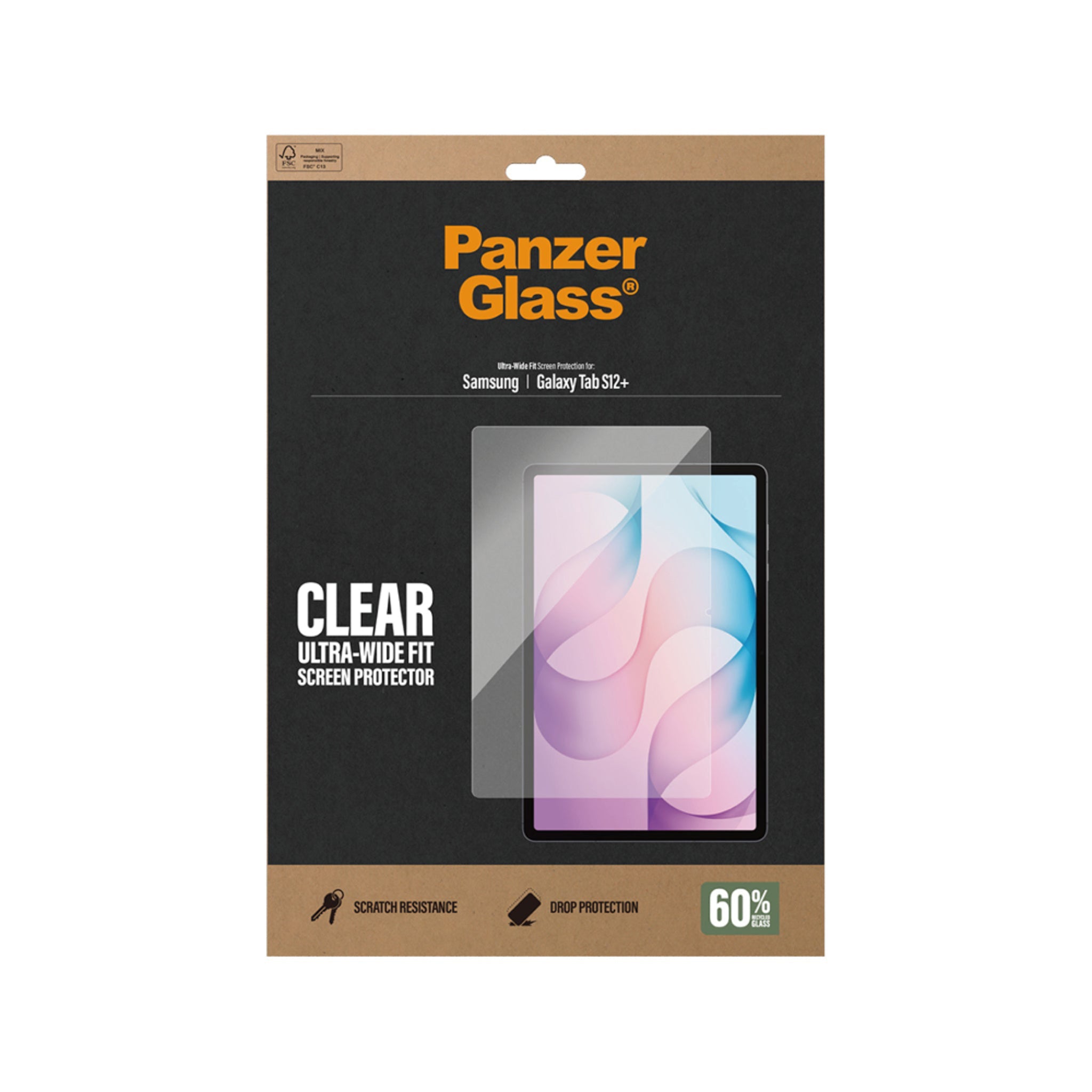 Samsung Galaxy Tab S12+ (Plus) PanzerGlass Ultra-Wide Fit Hærdet Glas Skærmbeskyttelse - Gennemsigtig