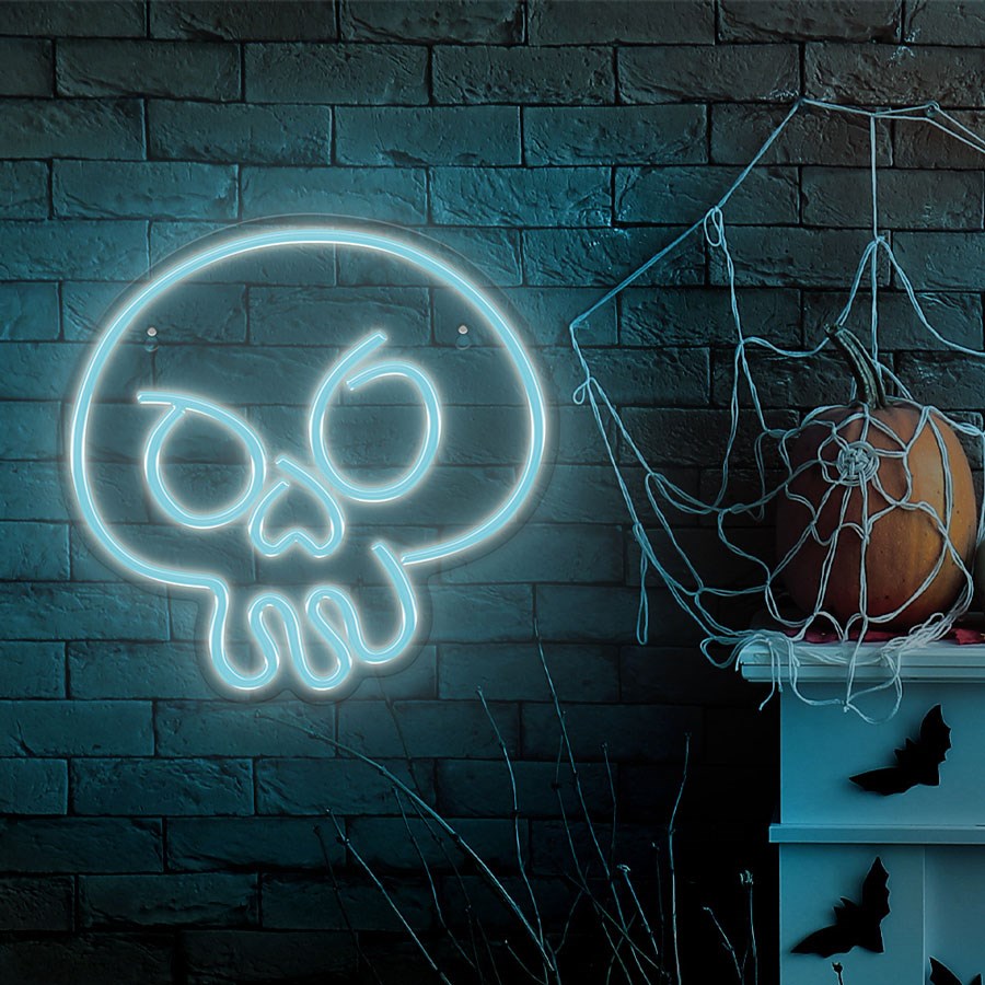 Forever Light Halloween LED Neon Skilt - Blåt Lys m. Kranium