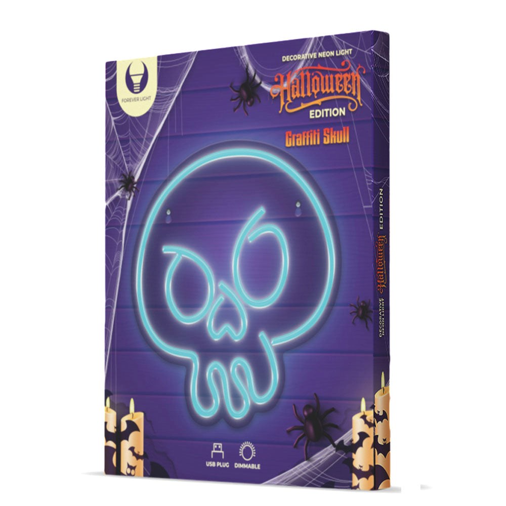 Forever Light Halloween LED Neon Skilt - Blåt Lys m. Kranium