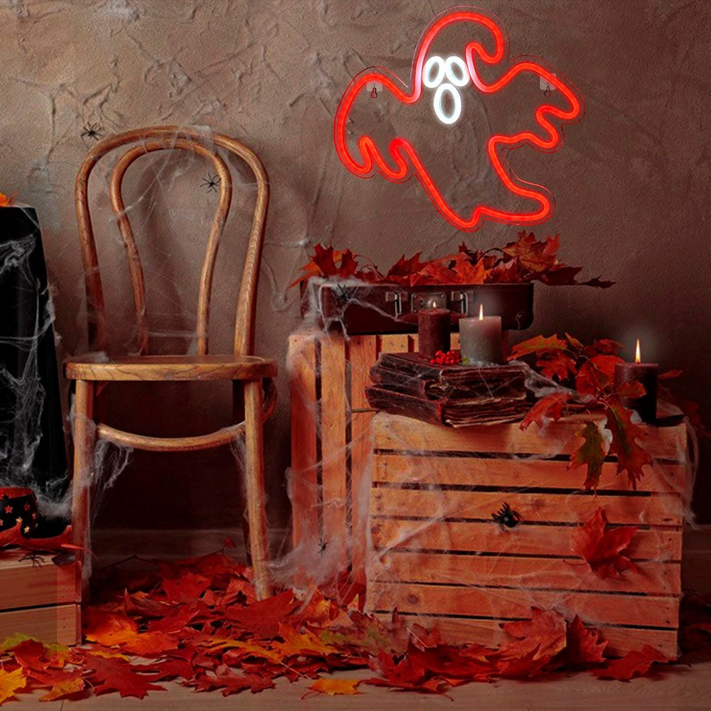 Neolia Halloween LED Neon Skilt - Rødt og Hvidt Lys m. Spøgelse