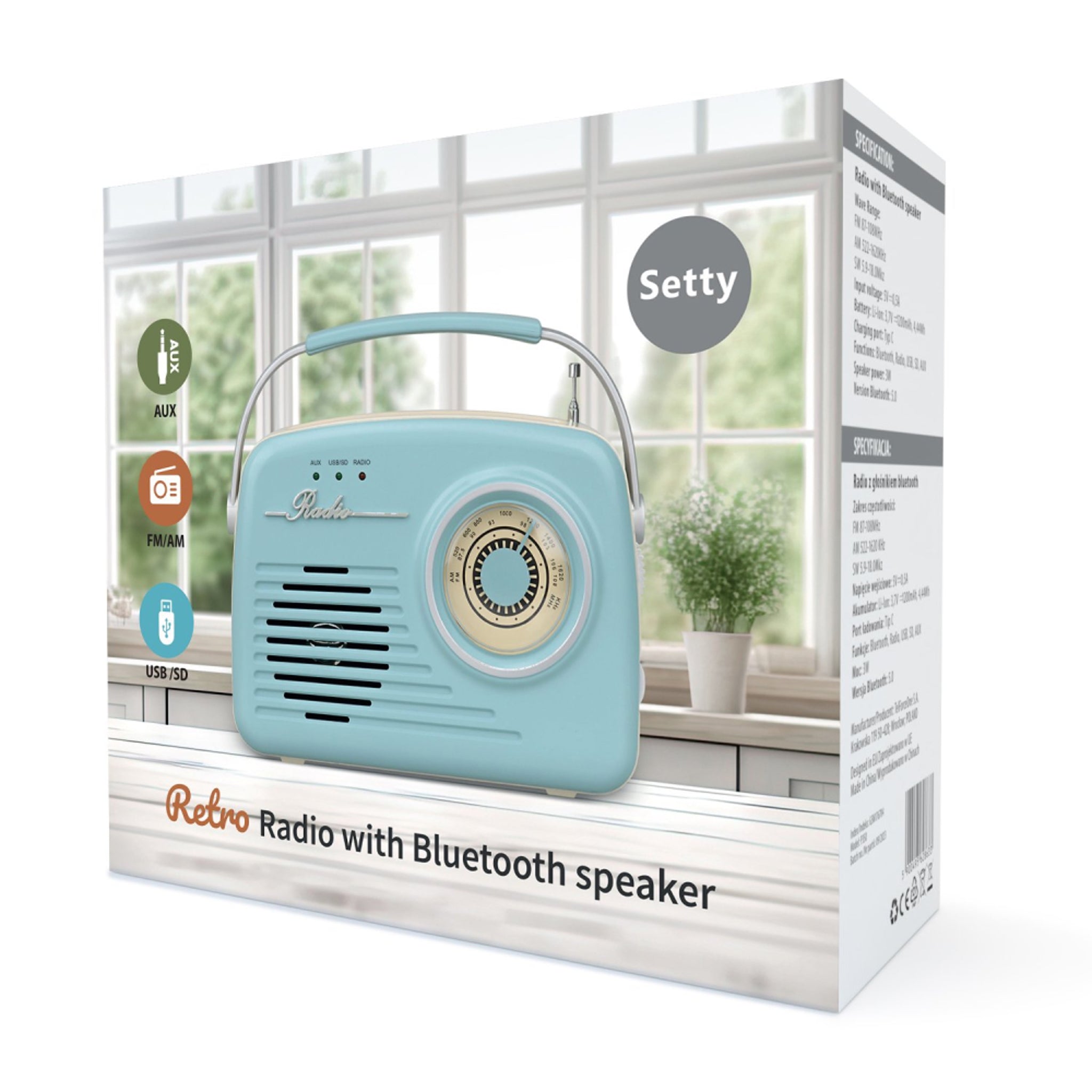Setty Retro Bluetooth Højttaler m. Radio - Blå