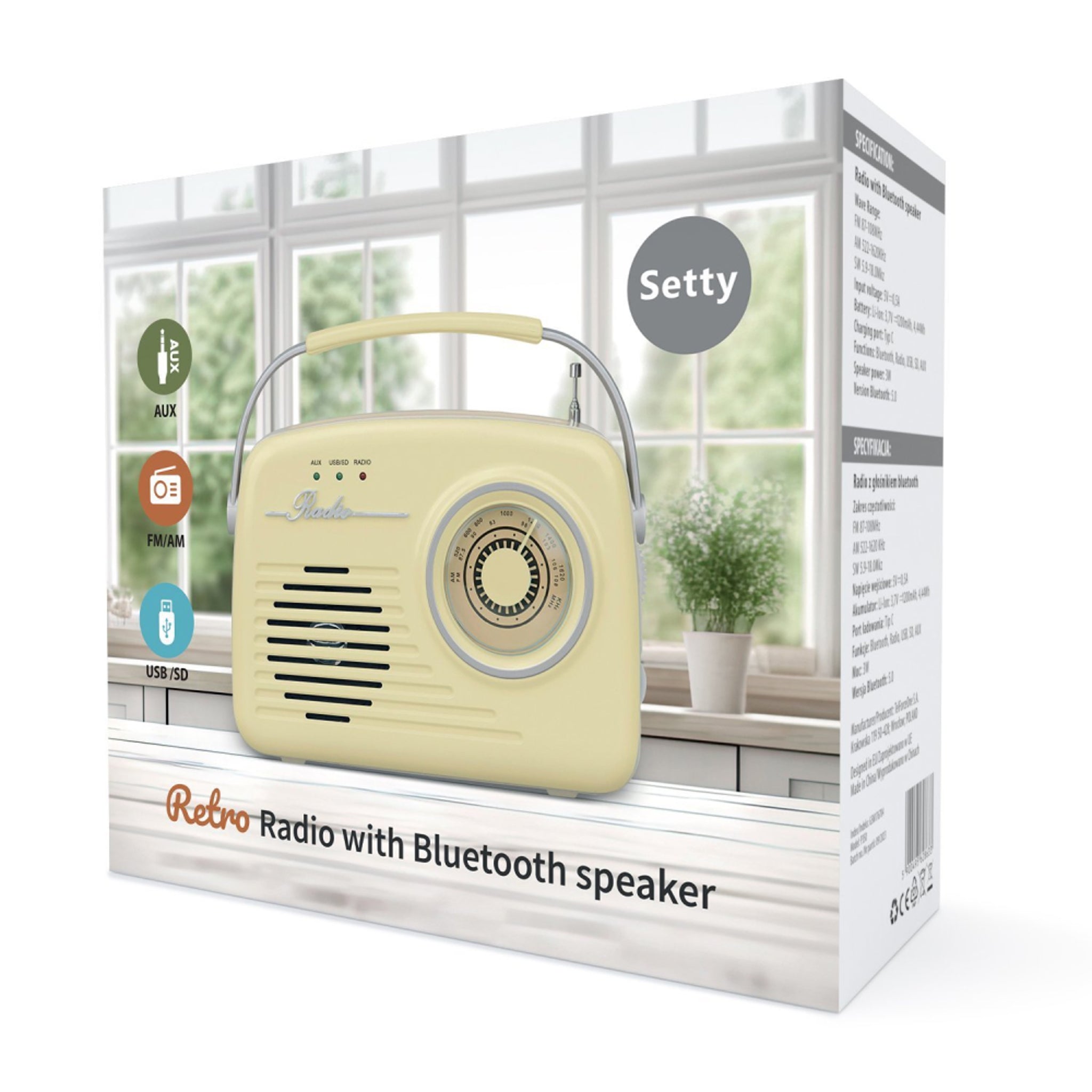 Setty Retro Bluetooth Højttaler m. Radio - Beige