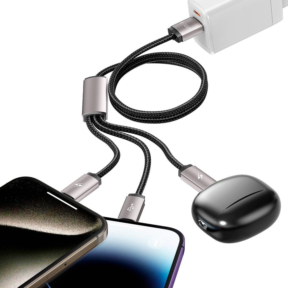 Tech-Protect Ultraboost 3-i-1 3.5A Kabel m. Lightning / USB-C / Micro-USB - 1 m. - Grå
