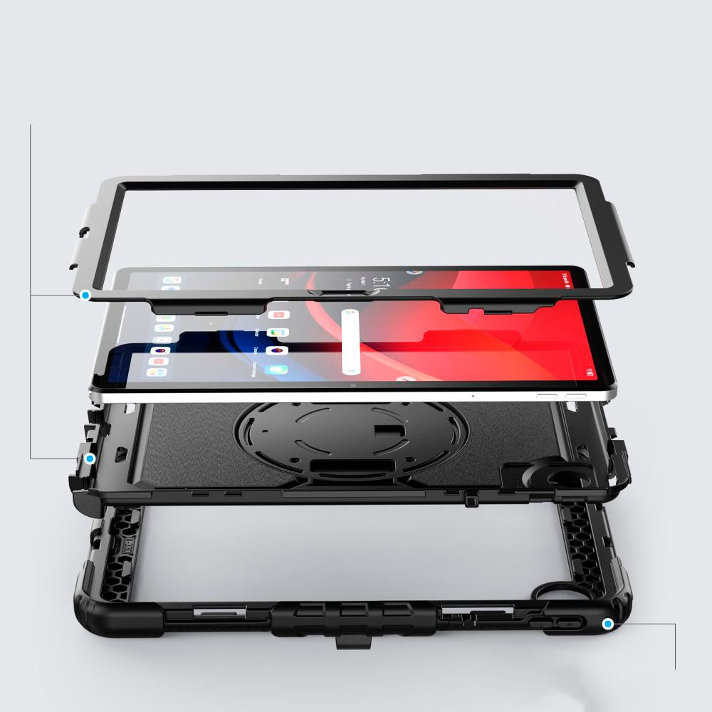 Lenovo Tab M11 Tech-Protect Solid360 Håndværker Cover m. Beskyttelsesfilm, Håndholder & Skulderstrop - Sort