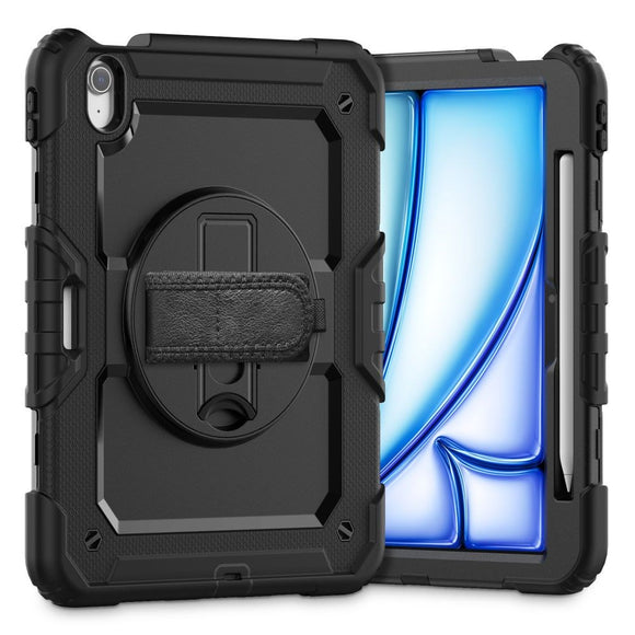 iPad Air 11" (2026 / 2025 / 2024) Tech-Protect Solid360 Håndværker Cover m. Beskyttelsesfilm, Håndholder & Skulderstrop - Sort
