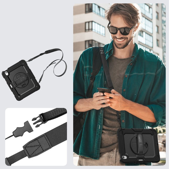 iPad Air 11" (2026 / 2025 / 2024) Tech-Protect Solid360 Håndværker Cover m. Beskyttelsesfilm, Håndholder & Skulderstrop - Sort
