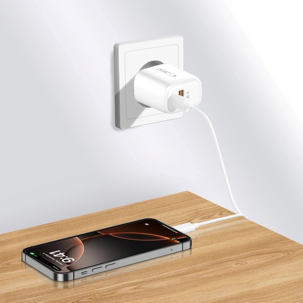 Tech-Protect NCA30 Vægoplader m. 30W - 1 x USB-A & 1 x USB-C - Hvid