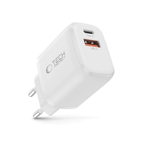 Tech-Protect NCA20 Vægoplader m. 20W - 1 x USB-A & 1 x USB-C - Hvid