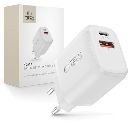 Tech-Protect NCA20 Vægoplader m. 20W - 1 x USB-A & 1 x USB-C - Hvid