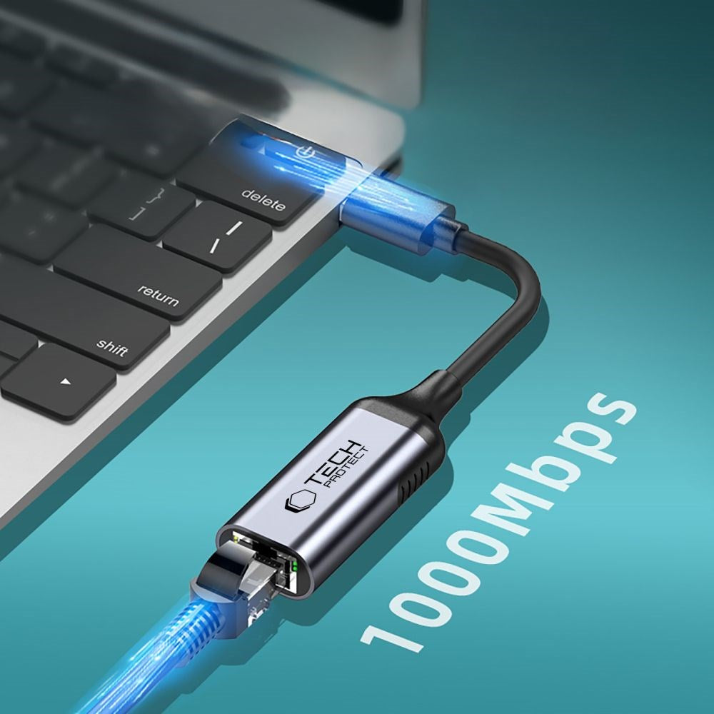 USB-C til Ethernet RJ45 Adapter Tech-Protect Ultraboost - 1000Mbps - Sort