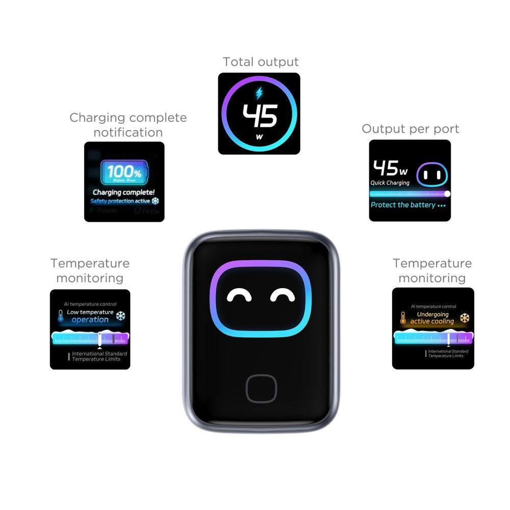Vægoplader 45W m. USB-C Tech-Protect PowerVision NC45W-GaN - Grå
