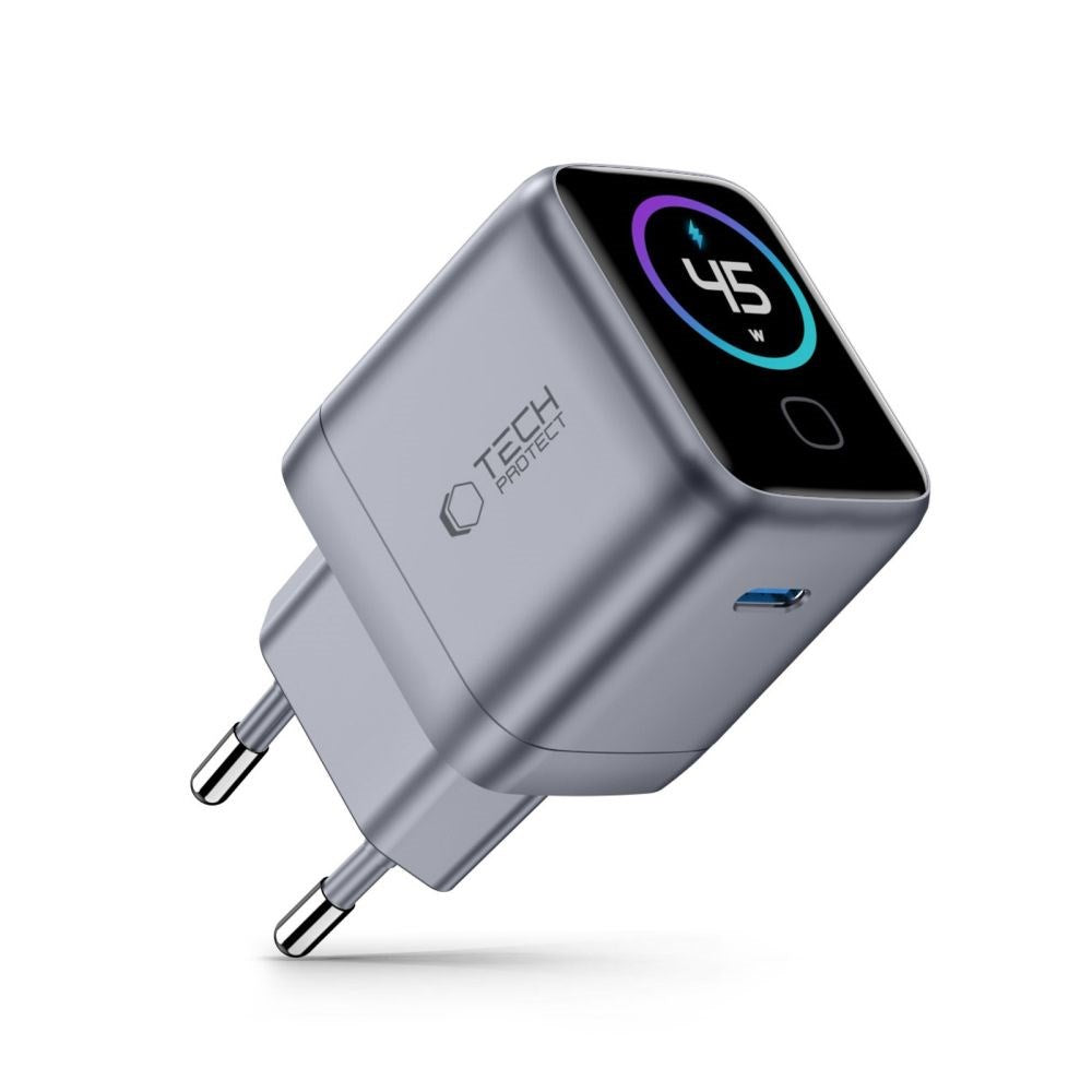 Vægoplader 45W m. USB-C Tech-Protect PowerVision NC45W-GaN - Grå