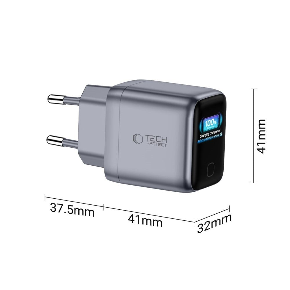 Vægoplader 45W m. USB-C Tech-Protect PowerVision NC45W-GaN - Grå