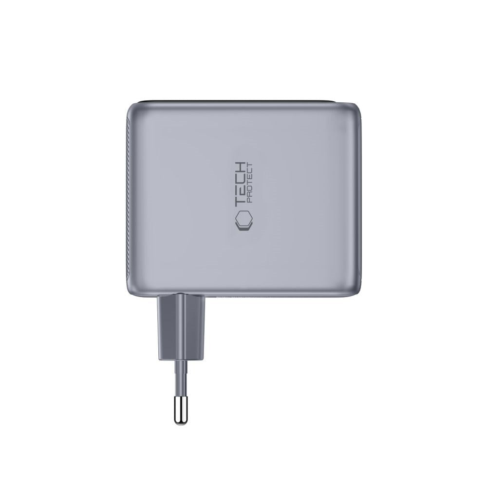 3-i-1 Vægoplader 100W m. 1x USB-A og 2x USB-C Tech-Protect PowerVision NC100W-GaN - Grå