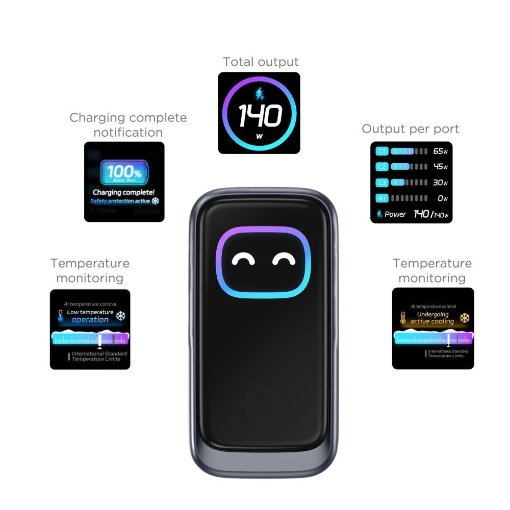 4-i-1 Vægoplader 140W m. 1x USB-A og 3x USB-C Tech-Protect PowerVision NC140W-GaN - Grå