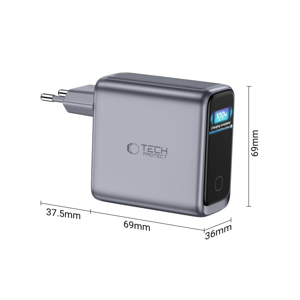 4-i-1 Vægoplader 140W m. 1x USB-A og 3x USB-C Tech-Protect PowerVision NC140W-GaN - Grå