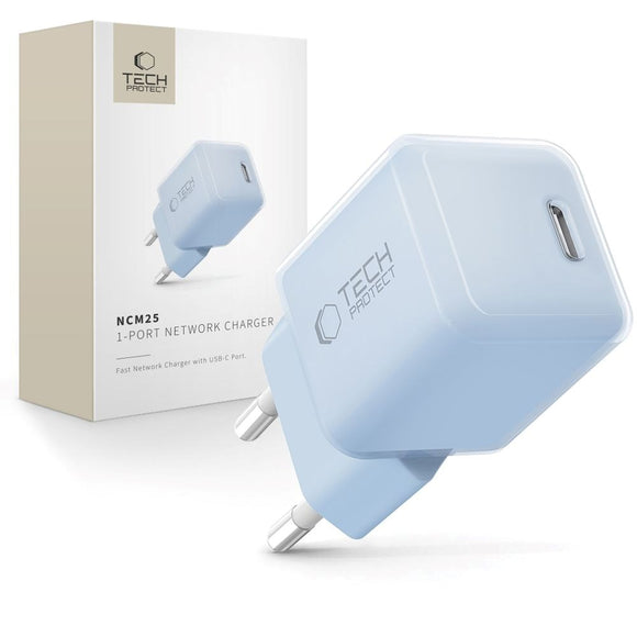 Tech-Protect NCM25 Vægoplader m. 25W - 1 x USB-C - Blå