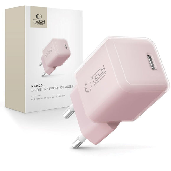 Tech-Protect NCM25 Vægoplader m. 25W - 1 x USB-C - Lyserød