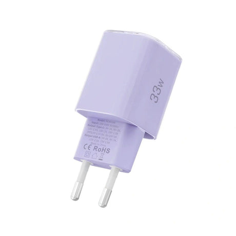 Tech-Protect 33W Vægoplader m. 1x USB-A & 1x USB-C - Lilla
