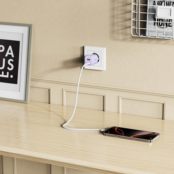 Tech-Protect 33W Vægoplader m. 1x USB-A & 1x USB-C - Lilla