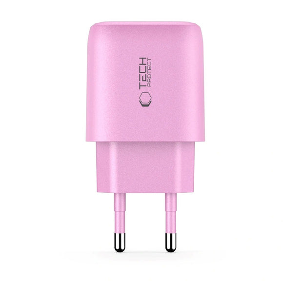 Tech-Protect NCA20 Vægoplader m. 20W - 1 x USB-A & 1 x USB-C - Lyserød