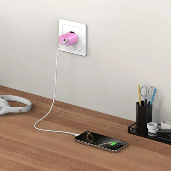 Tech-Protect NCA20 Vægoplader m. 20W - 1 x USB-A & 1 x USB-C - Lyserød