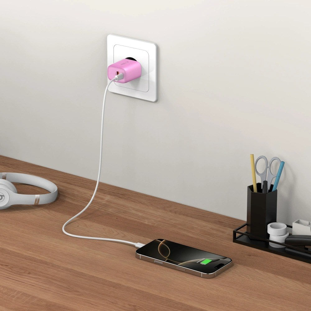 Tech-Protect NCA30 Vægoplader m. 30W - 1 x USB-A & 1 x USB-C - Lyserød