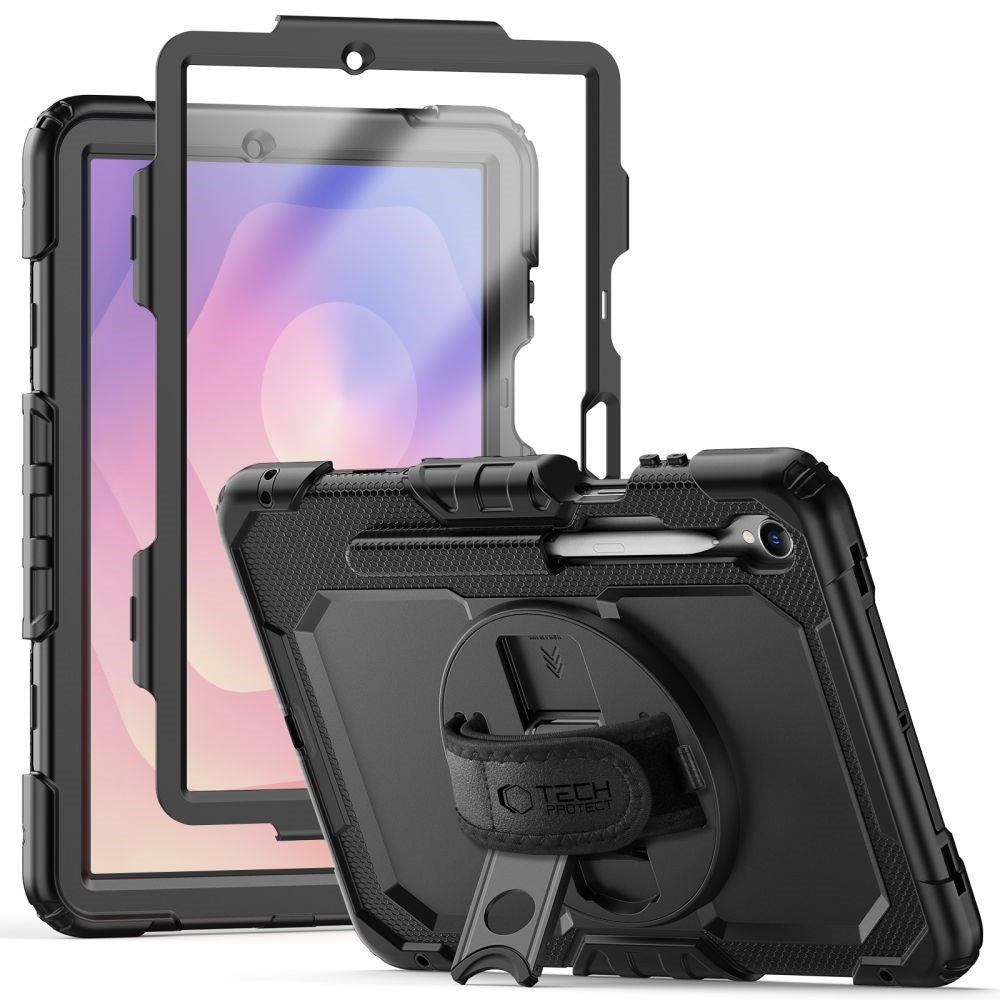 Samsung Galaxy Tab S11 Tech-Protect Solid Håndværker Cover m. Beskyttelsesfilm, Håndholder & Skulderstrop - Sort