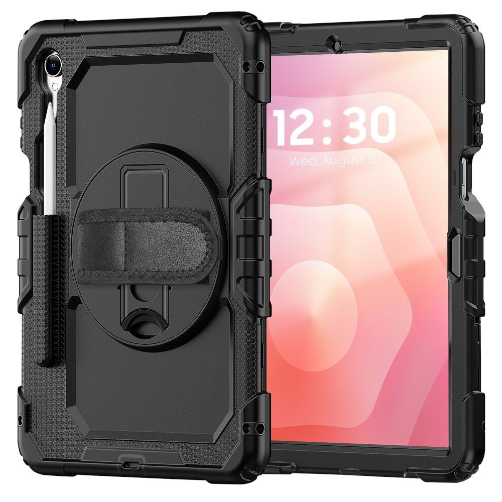 Samsung Galaxy Tab S11 Tech-Protect Solid Håndværker Cover m. Beskyttelsesfilm, Håndholder & Skulderstrop - Sort