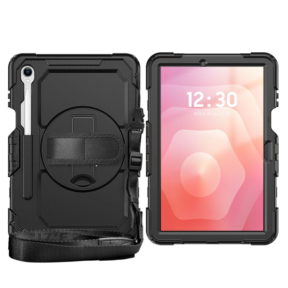 Samsung Galaxy Tab S11 Tech-Protect Solid Håndværker Cover m. Beskyttelsesfilm, Håndholder & Skulderstrop - Sort