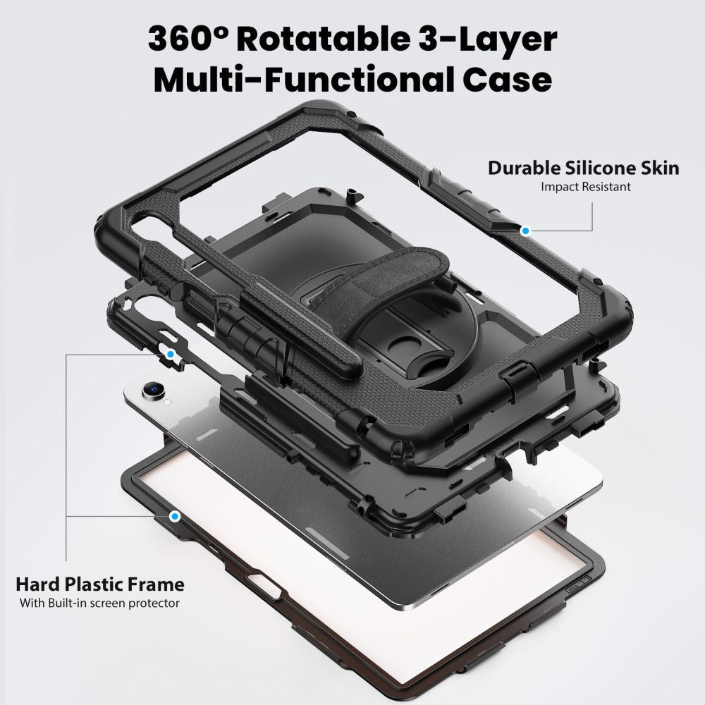 Samsung Galaxy Tab S11 Tech-Protect Solid Håndværker Cover m. Beskyttelsesfilm, Håndholder & Skulderstrop - Sort